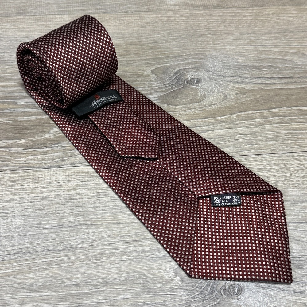 Arsenal Handmade Luxury Polyester Acetate Neck Tie Burgandy Light Cream White - Picture 10 of 10
